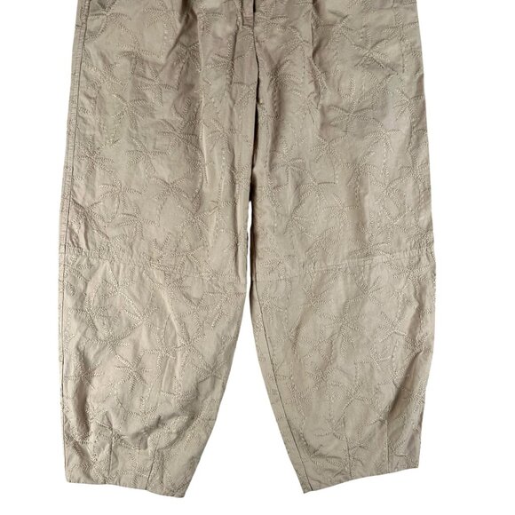House Of Harlow 1960 Tan Embroidered Cotton Barrel Leg With Elastic Waist US M - Picture 5 of 12